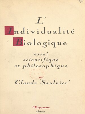 cover image of L'individualité biologique